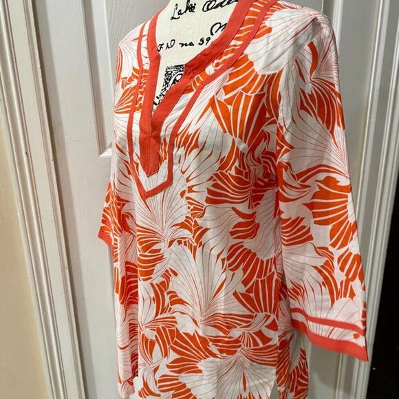 J.CREW TROPICAL PREPPY TUNIC MINI DRESS 3/4 SLEEVE FLORAL BOHO 70’ STYLE SZ M - Picture 8 of 13